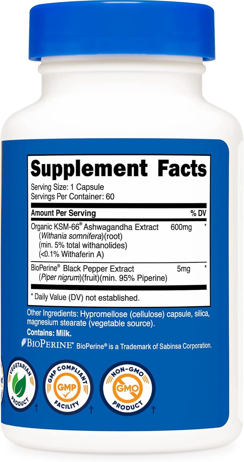 2 Bottles of Nutricost KSM-66 Ashwagandha Root Extract 600mg - 60 Veggie Capsules - Enhanced with BioPerine & 5% Withanolides
