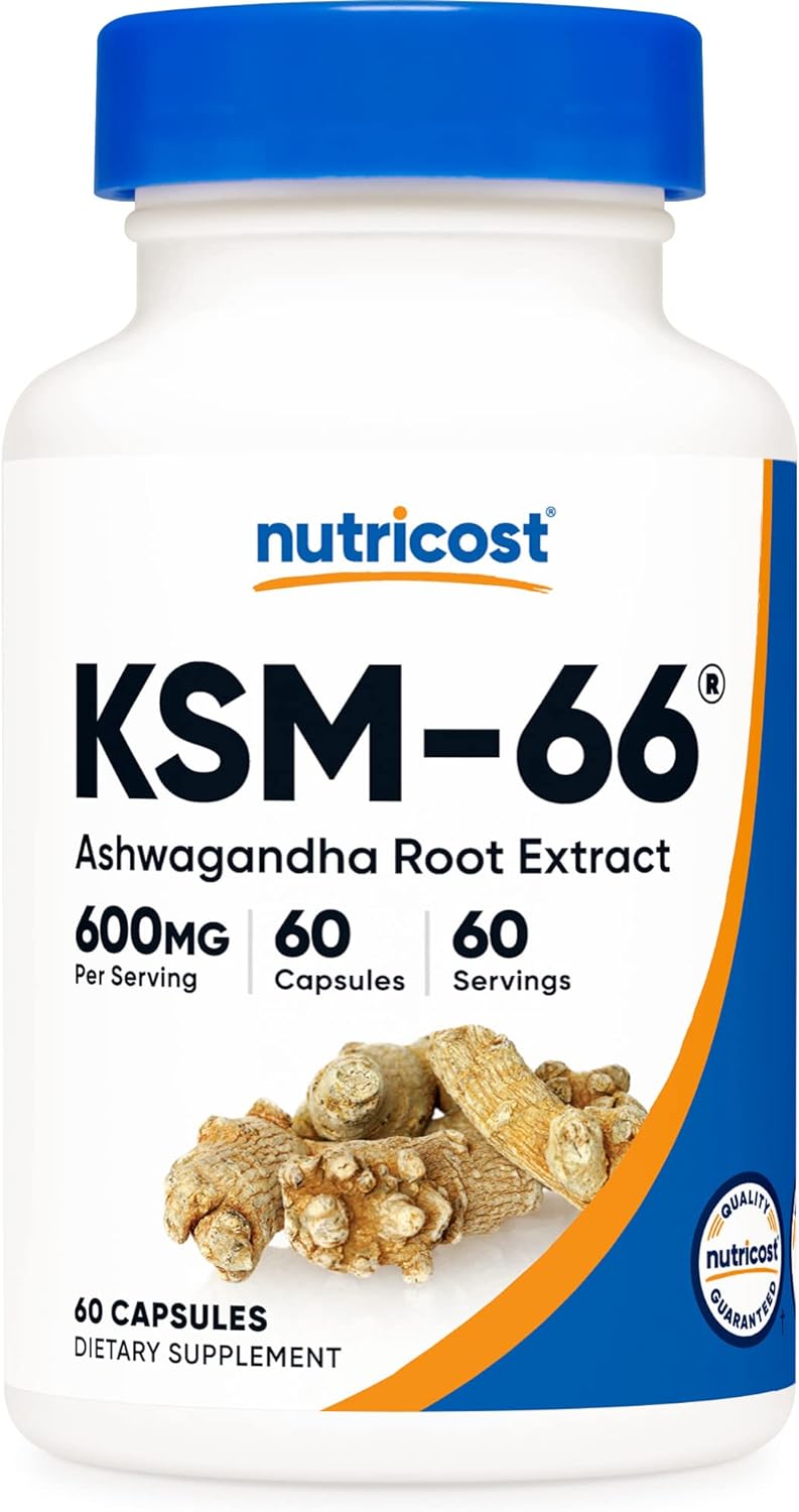 2 Bottles of Nutricost KSM-66 Ashwagandha Root Extract 600mg - 60 Veggie Capsules - Enhanced with BioPerine & 5% Withanolides
