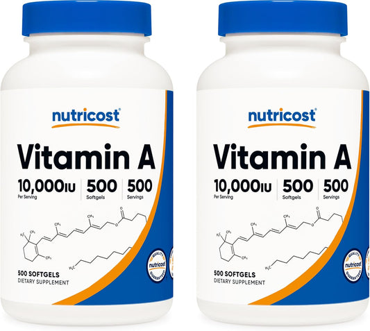 2 Bottles of Nutricost Vitamin A 10,000 IU Softgels - 500 Capsules Total