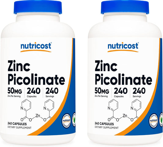 2 Bottles of Nutricost Zinc Picolinate 50mg - 240 Vegetarian Capsules, Gluten Free & Non-GMO