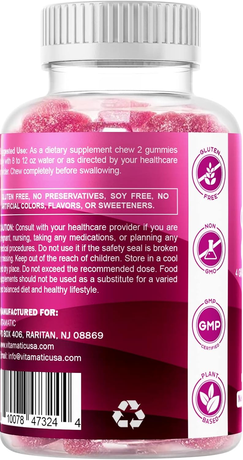 2 Bottles of Vitamatic Glucose Chewable Gummies - 60 Count Each - Natural Raspberry Flavor - 4G Carbs per Serving