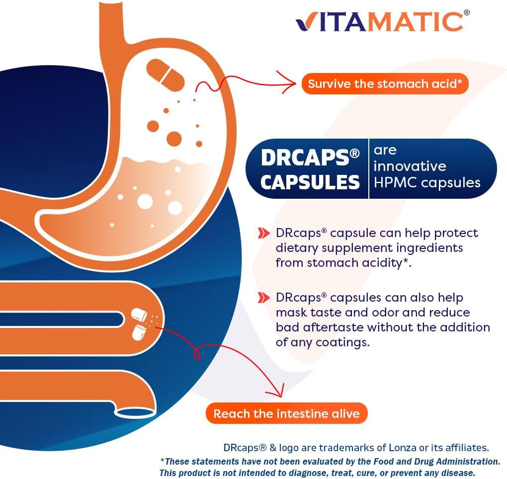 2 Bottles of Vitamatic Lactobacillus Salivarius DR Capsules - 60 Count Each - 2 Billion CFUs per Capsule - Digestive Support with Prebiotic Inulin Fiber