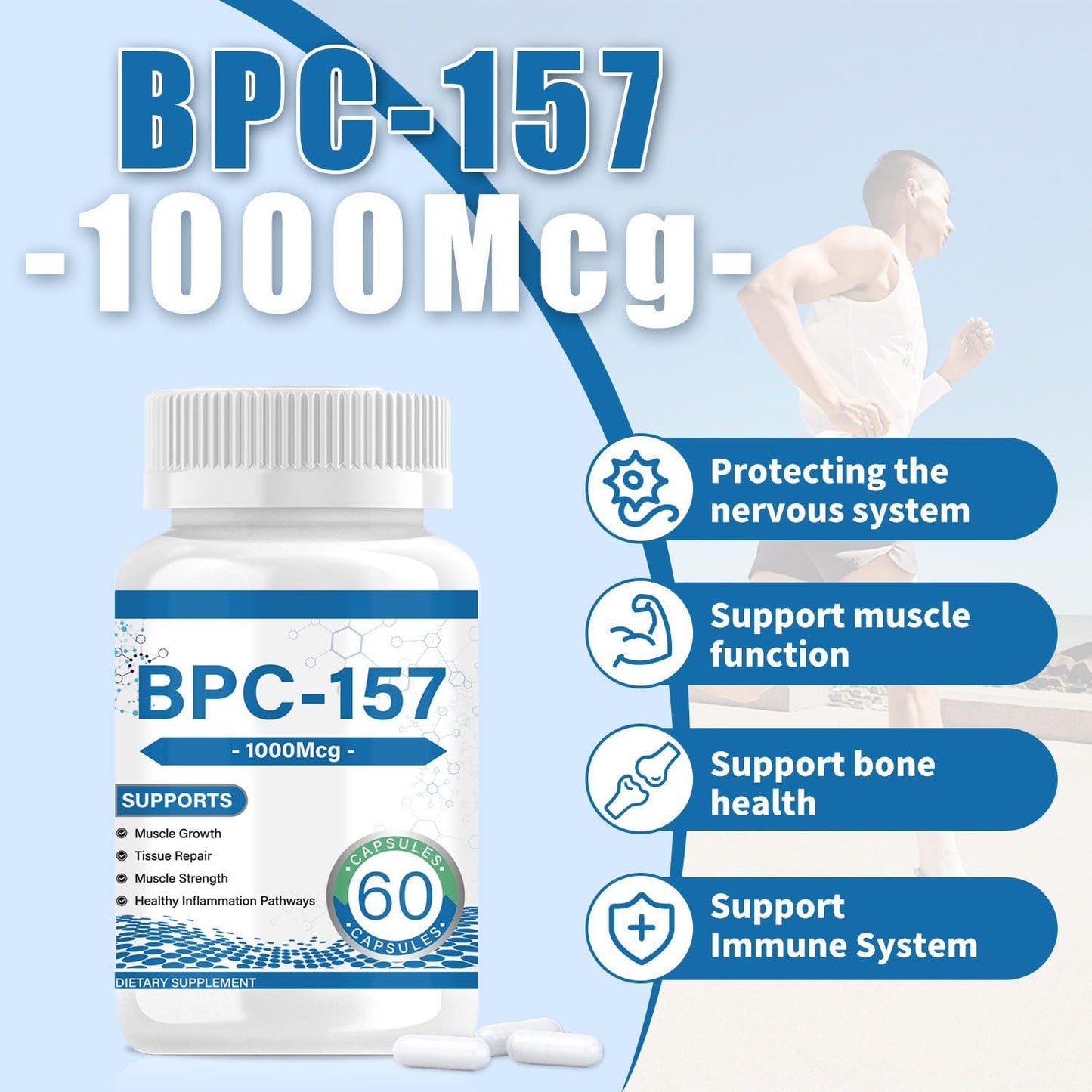 2 Bottles Peabloom BPC-157 Peptide Capsules - 1000mcg, 2-Month Supply - Non-GMO, Gluten Free - 60 Capsules