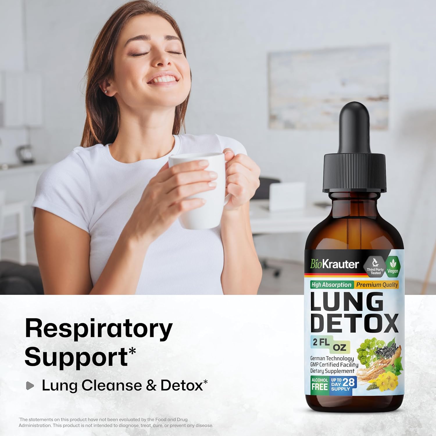 2 Fl. Oz. BIO KRAUTER Chlorophyll and Lung Detox Tincture for Respiratory Health