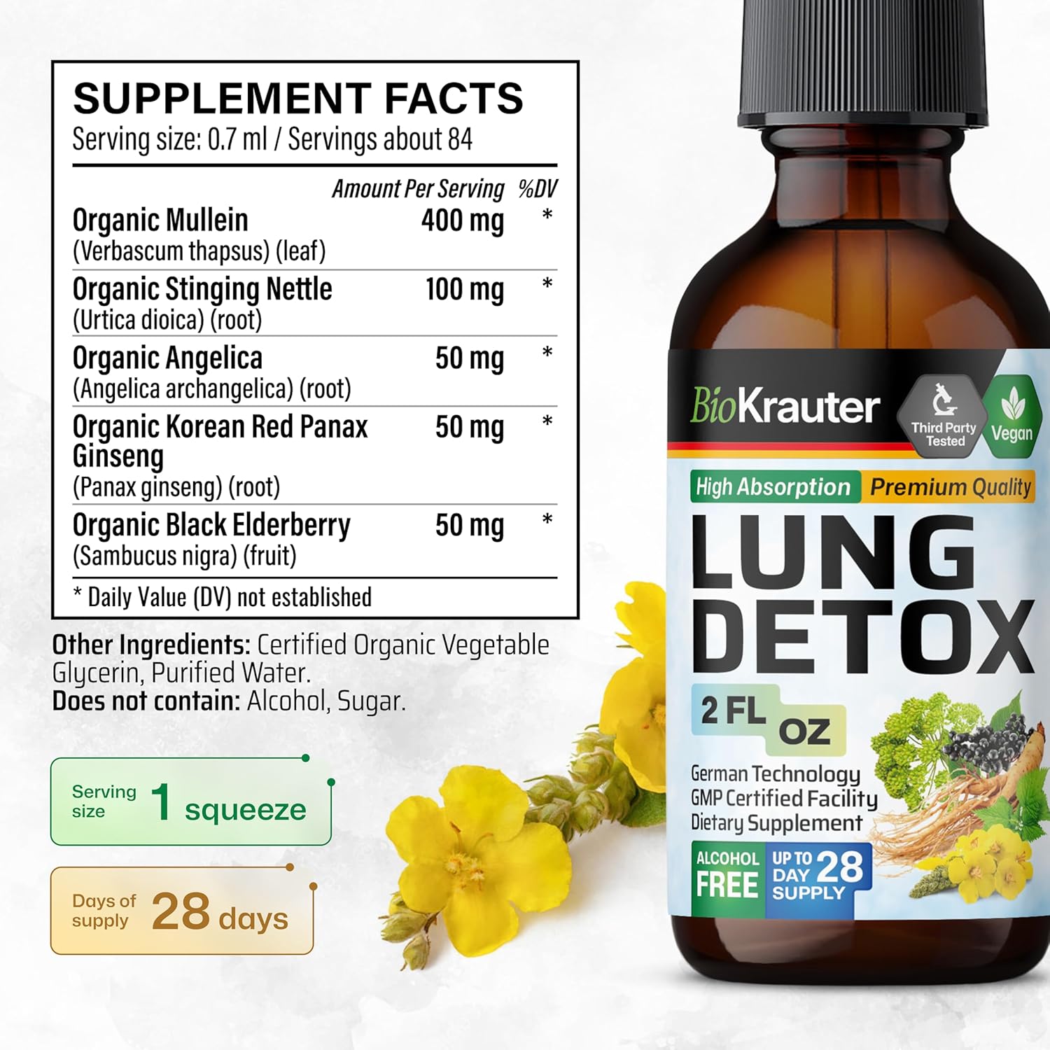 2 Fl. Oz. BIO KRAUTER Chlorophyll and Lung Detox Tincture for Respiratory Health