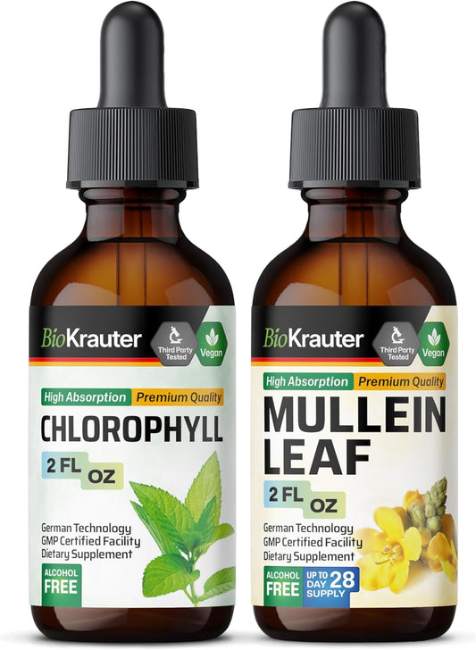 2 Fl. Oz. BIO KRAUTER Chlorophyll and Mullein Tincture Set for Natural Wellness