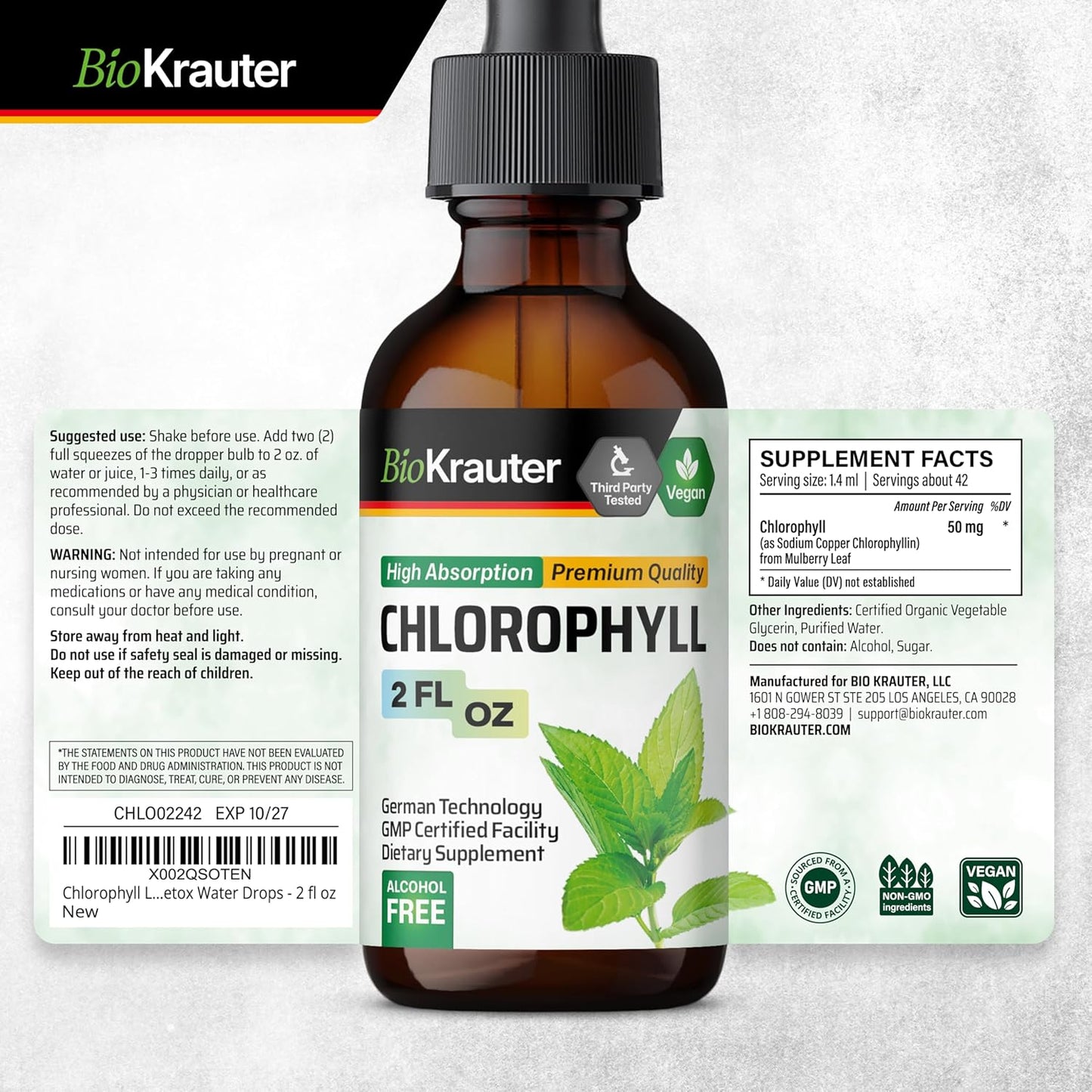 2 Fl. Oz. BIO KRAUTER Chlorophyll and Mullein Tincture Set for Natural Wellness
