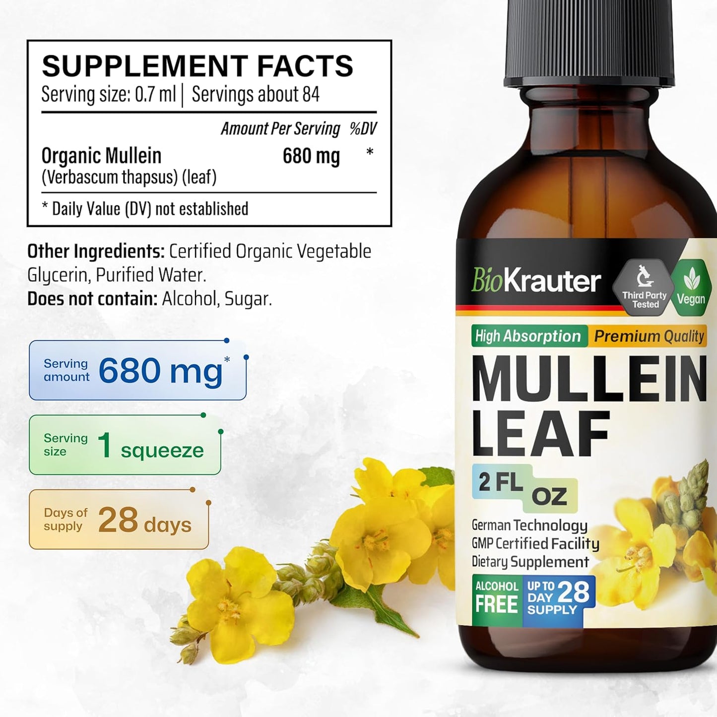 2 Fl. Oz. BIO KRAUTER Chlorophyll and Mullein Tincture Set for Natural Wellness