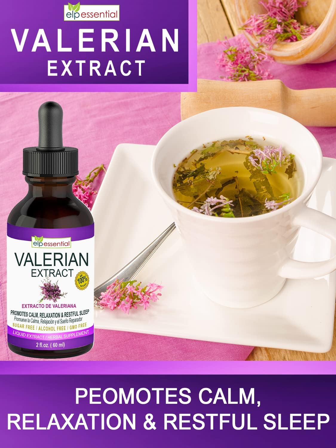 2 fl oz ELP ESSENTIAL Valerian Root Extract Drops - Sugar Free, Alcohol Free, Non-GMO, Gluten Free Liquid