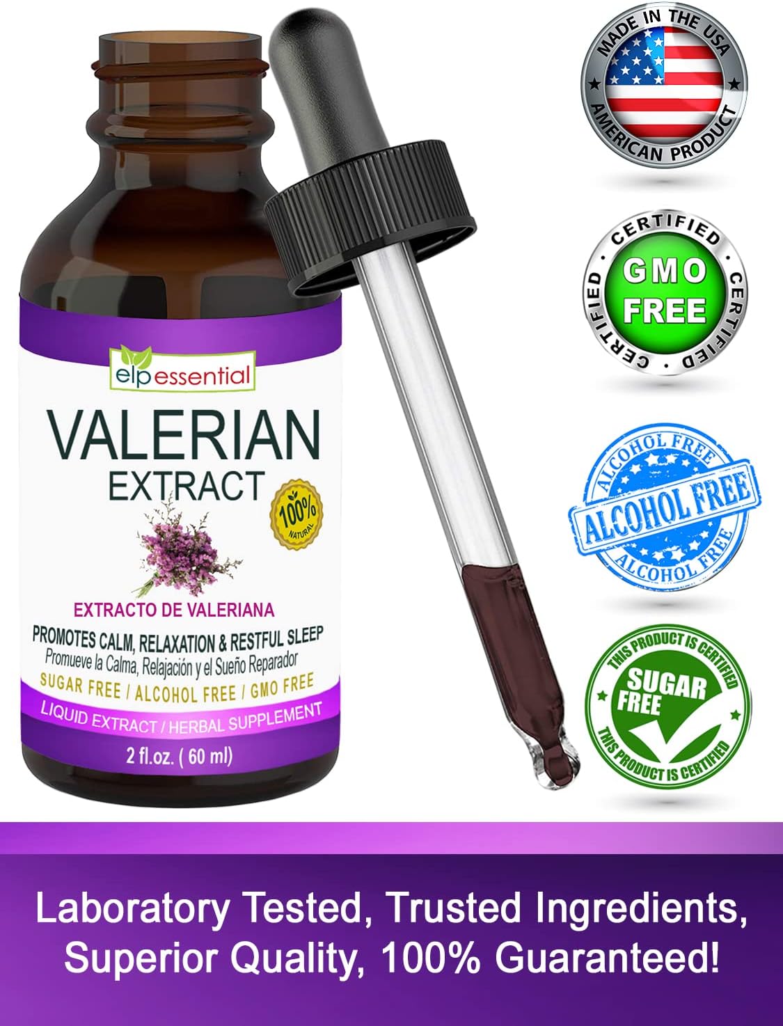 2 fl oz ELP ESSENTIAL Valerian Root Extract Drops - Sugar Free, Alcohol Free, Non-GMO, Gluten Free Liquid
