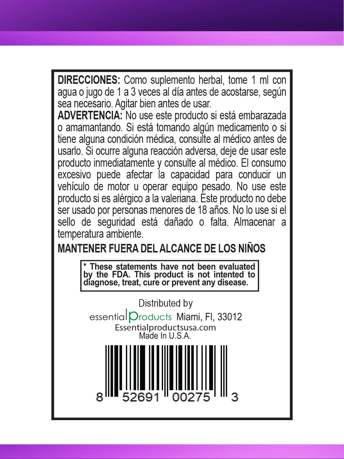 2 fl oz ELP ESSENTIAL Valerian Root Extract Drops - Sugar Free, Alcohol Free, Non-GMO, Gluten Free Liquid