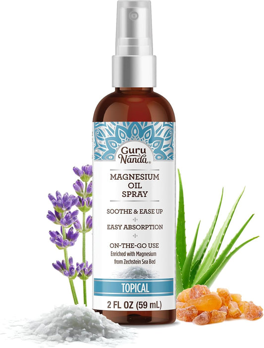 2 Fl Oz GuruNanda Magnesium Oil Spray with Aloe Vera and Essential Oils for Muscle Relief & Relaxation - Cruelty-Free