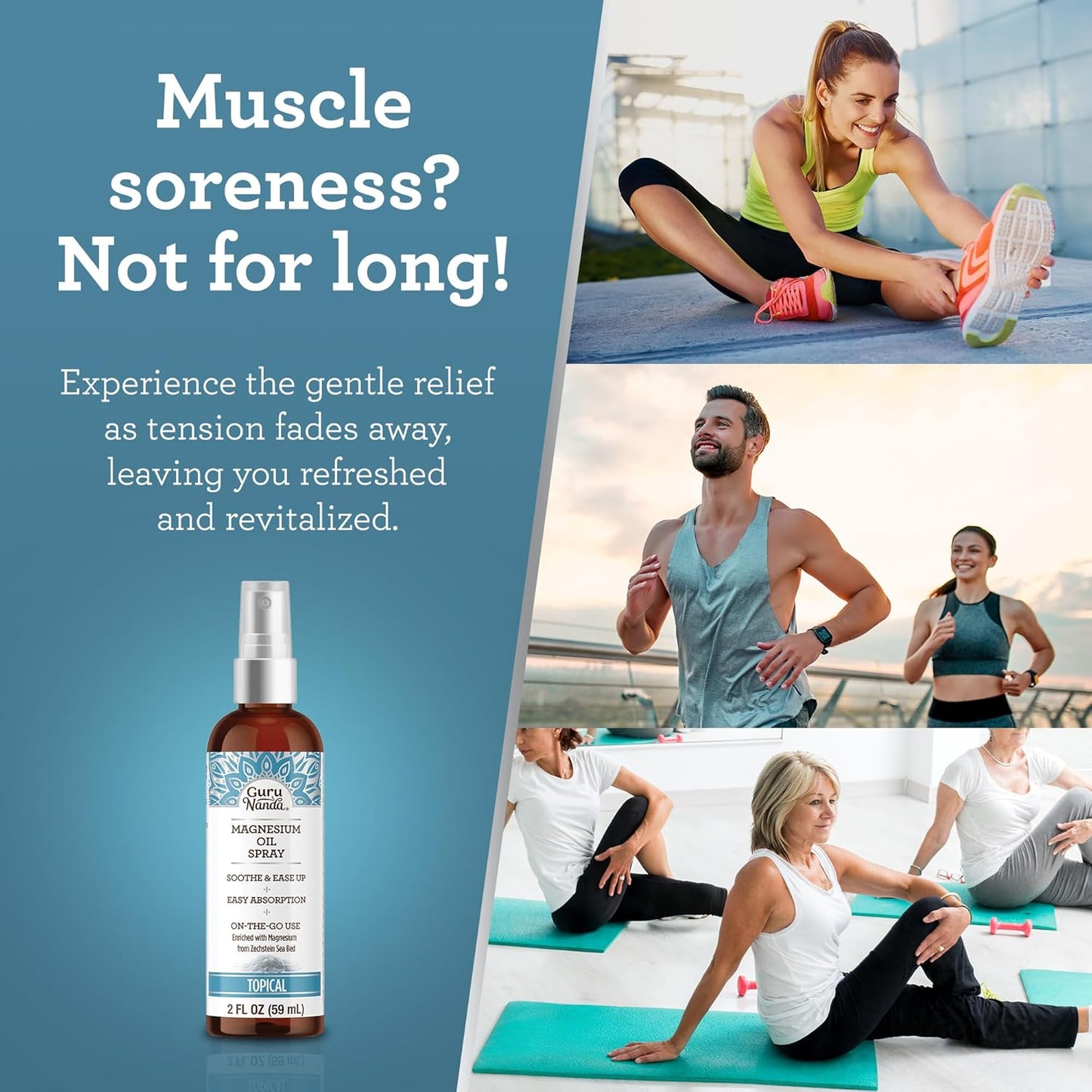 2 Fl Oz GuruNanda Magnesium Oil Spray with Aloe Vera and Essential Oils for Muscle Relief & Relaxation - Cruelty-Free