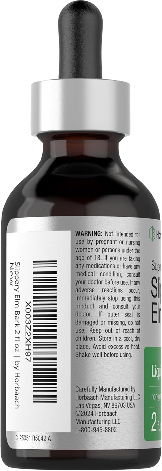 2 Fl Oz Horbäach Slippery Elm Liquid Drops: Vegetarian, Alcohol-Free Extract Tincture - Non-GMO & Gluten-Free - BoostGo Australia