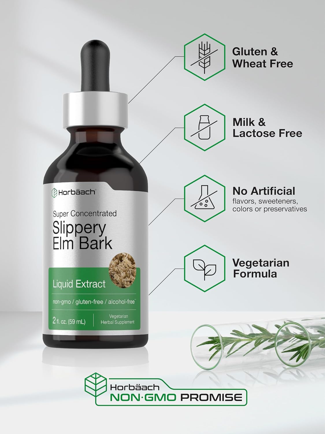 2 Fl Oz Horbäach Slippery Elm Liquid Drops: Vegetarian, Alcohol-Free Extract Tincture - Non-GMO & Gluten-Free - BoostGo Australia