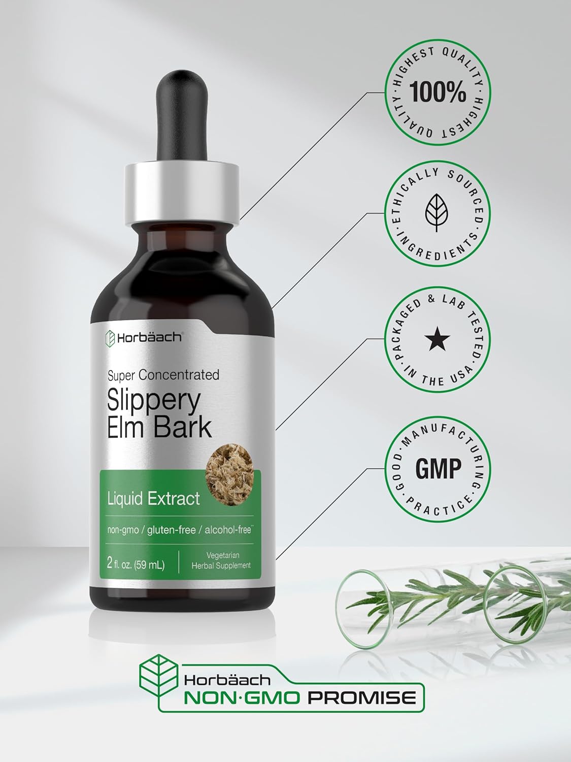 2 Fl Oz Horbäach Slippery Elm Liquid Drops: Vegetarian, Alcohol-Free Extract Tincture - Non-GMO & Gluten-Free - BoostGo Australia