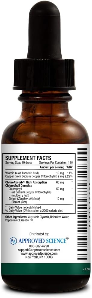 2 fl. oz. Liquid Chlorophyll with ChloroAbsorb & Mulberry Extract - Energize Body, Digestive & Immune Support - Natural Deodorant, Detox - Vegan, Made in USA