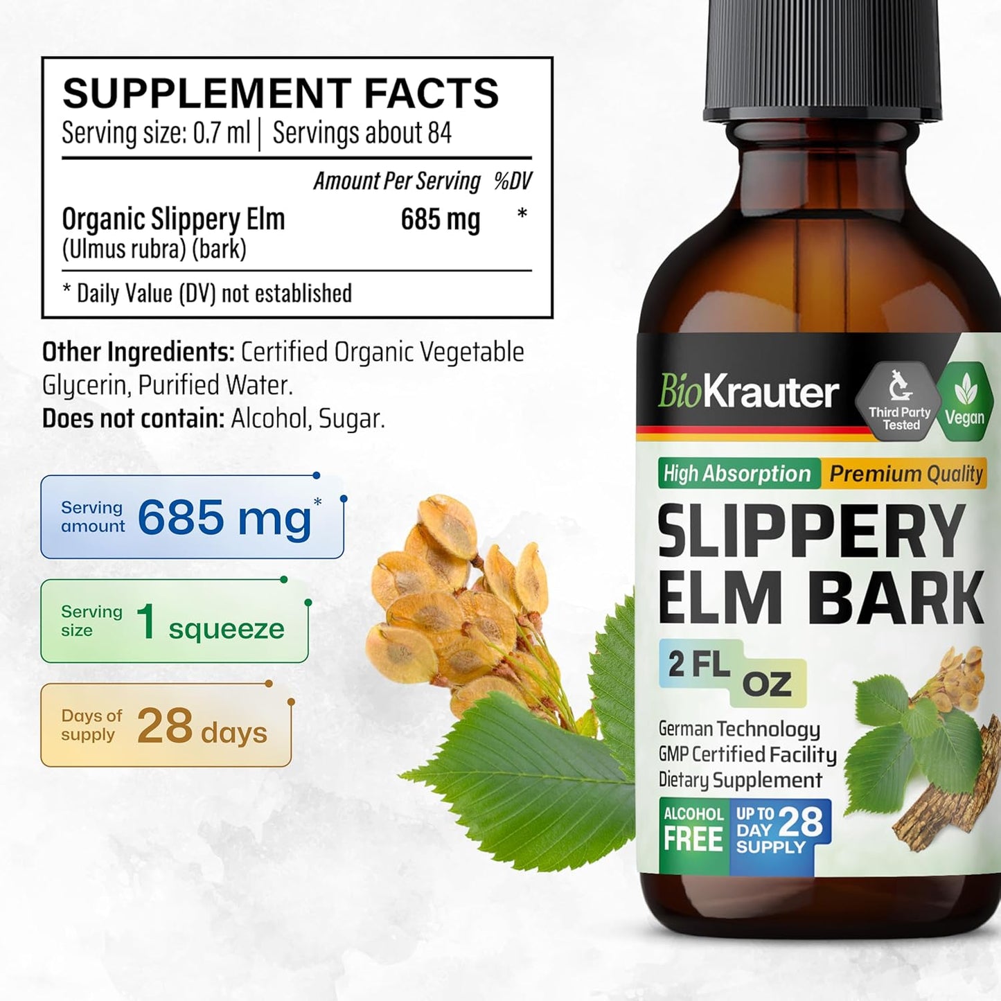 2 Fl. Oz. Lung Detox Tincture with Slippery Elm - Herbal Bio Krauter Respiratory Support Remedy