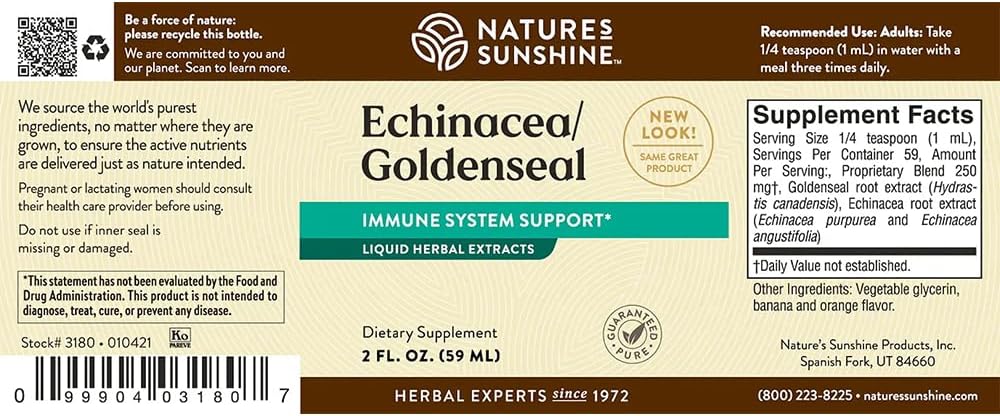 2 fl. oz. Nature's Sunshine Echinacea and Golden Seal Liquid - Boosts Immune System and Supports Health During Seasonal Changes