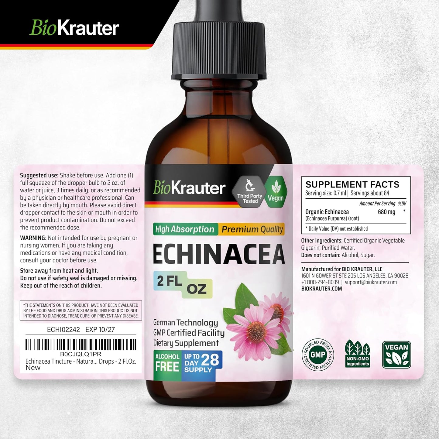 2 Fl. Oz. of Echinacea and Cat's Claw Tinctures by BIO KRAUTER