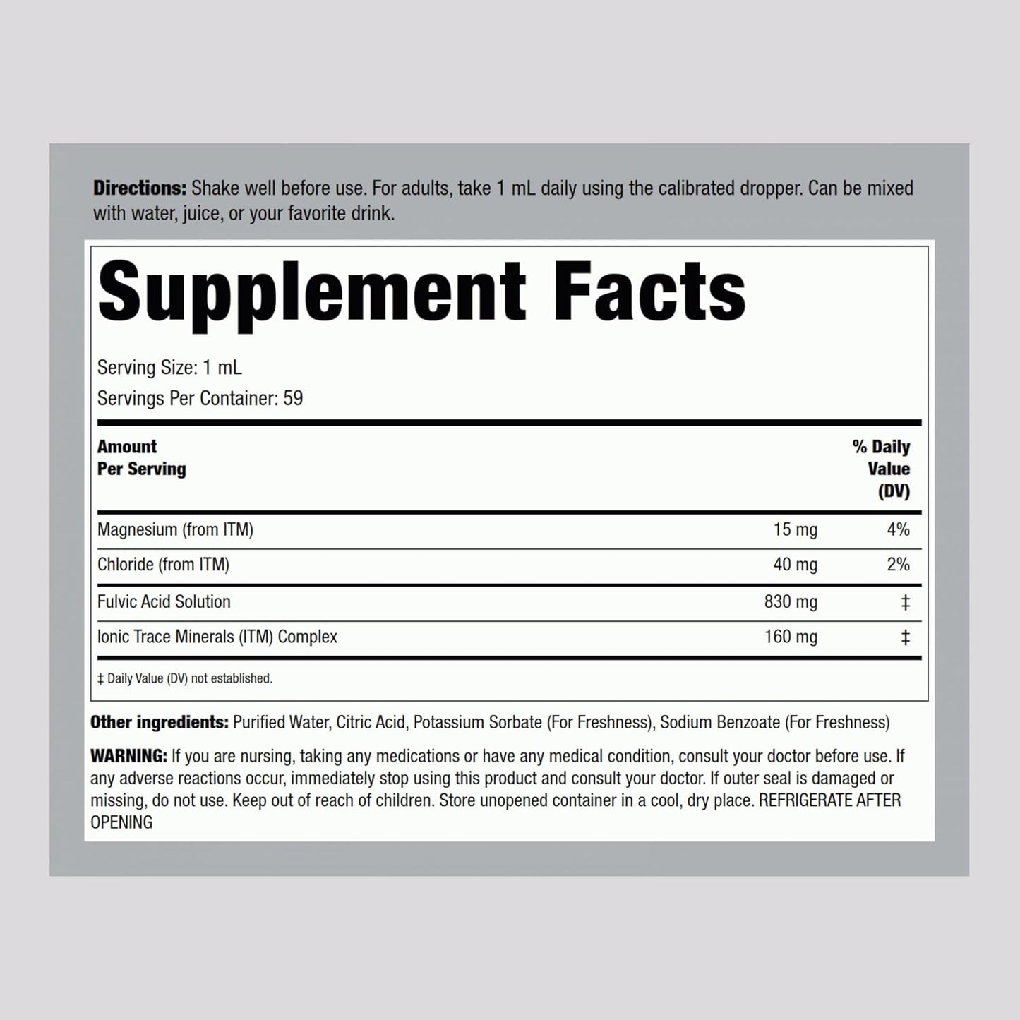 2 fl oz Piping Rock Liquid Fulvic Acid Drops with Trace Minerals - Ionic Vegetarian Supplement
