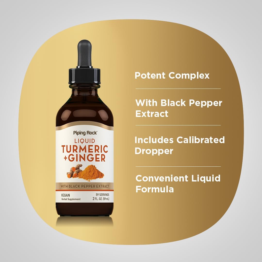 2 fl oz Piping Rock Turmeric and Ginger Liquid Supplement with Black Pepper Extract - Vegan, Non-GMO, Gluten Free