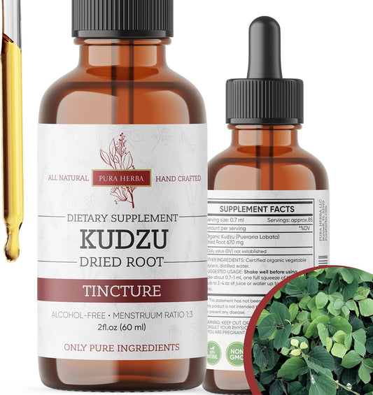 2 Fl Oz Pura Herba Organic Kudzu Root Extract - Vegan Alcohol Support Supplement - Non-GMO, Made in USA - Alcohol-Free