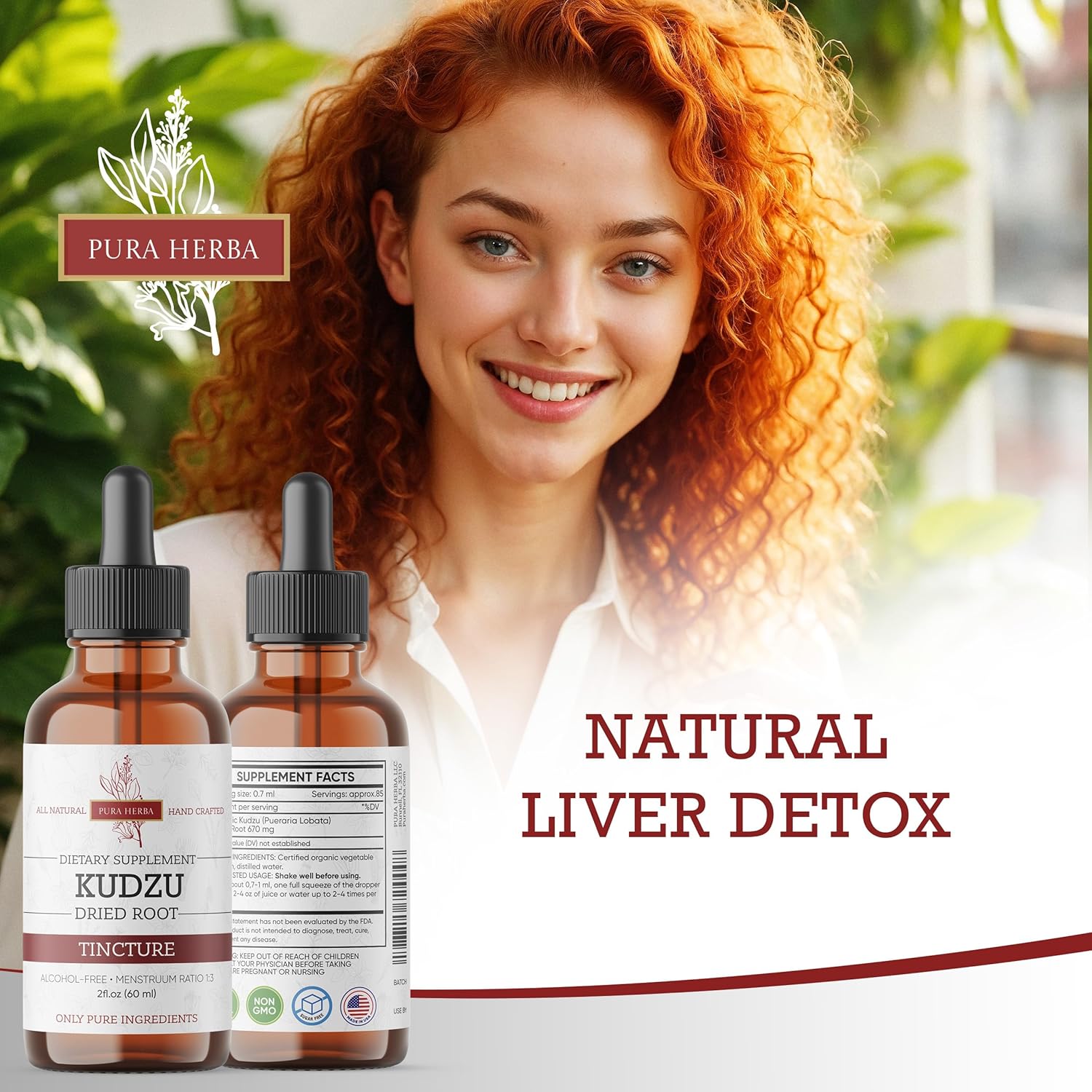 2 Fl Oz Pura Herba Organic Kudzu Root Extract - Vegan Alcohol Support Supplement - Non-GMO, Made in USA - Alcohol-Free