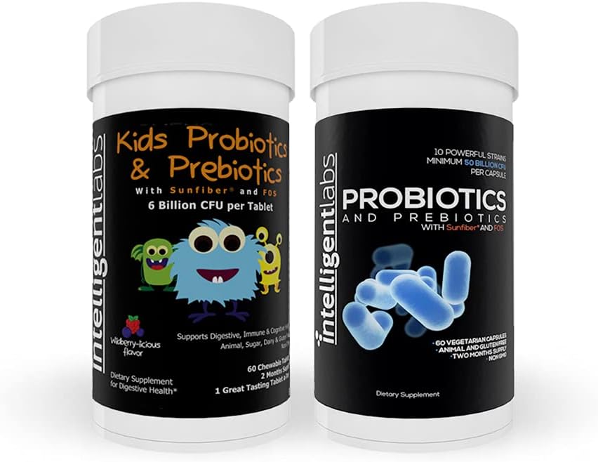 2-in-1 Bundle: Kids Probiotics (6 Billion CFU) + Adult Probiotics (50 Billion CFU, 10 Strains) - No Refrigeration, 2 Months Supply