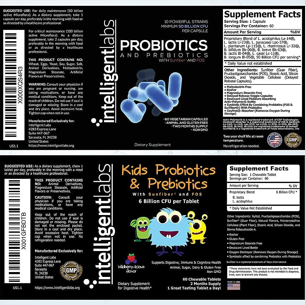 2-in-1 Bundle: Kids Probiotics (6 Billion CFU) + Adult Probiotics (50 Billion CFU, 10 Strains) - No Refrigeration, 2 Months Supply