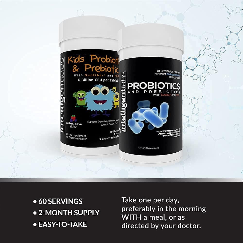 2-in-1 Bundle: Kids Probiotics (6 Billion CFU) + Adult Probiotics (50 Billion CFU, 10 Strains) - No Refrigeration, 2 Months Supply