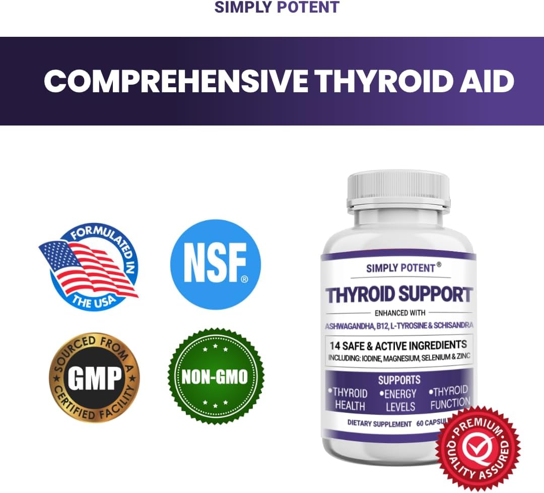 2-in-1 Thyroid and Adrenal Support Supplement with Iodine & Ashwagandha - Boost Energy, Metabolism, and Focus - 60 Capsules