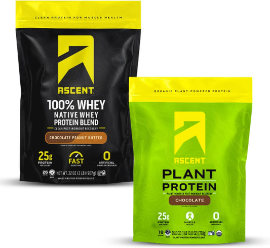 2 lb Chocolate Peanut Butter & Chocolate Ascent Whey + Plant Protein Powder - 18 Servings
