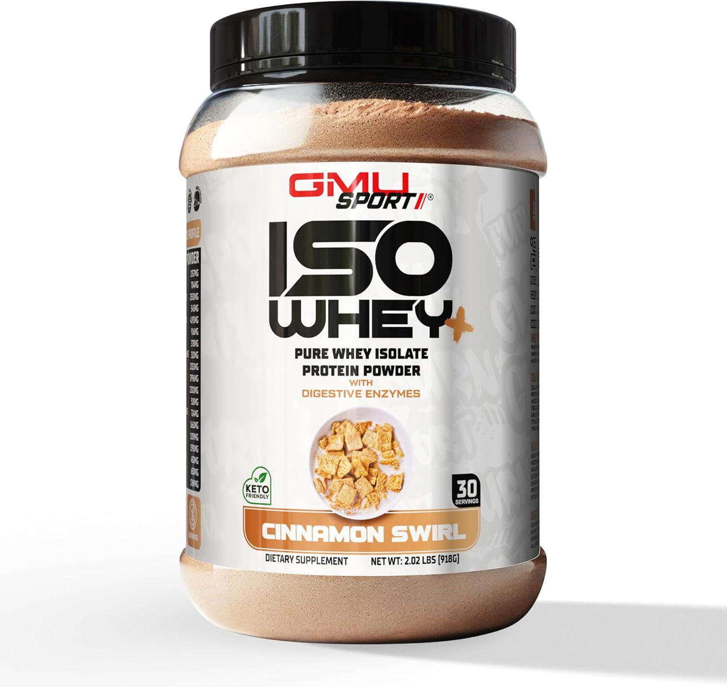 2 LB GMU SPORT Whey Isolate Protein Powder with Collagen & BCAAs - Cinnamon Swirl Flavor