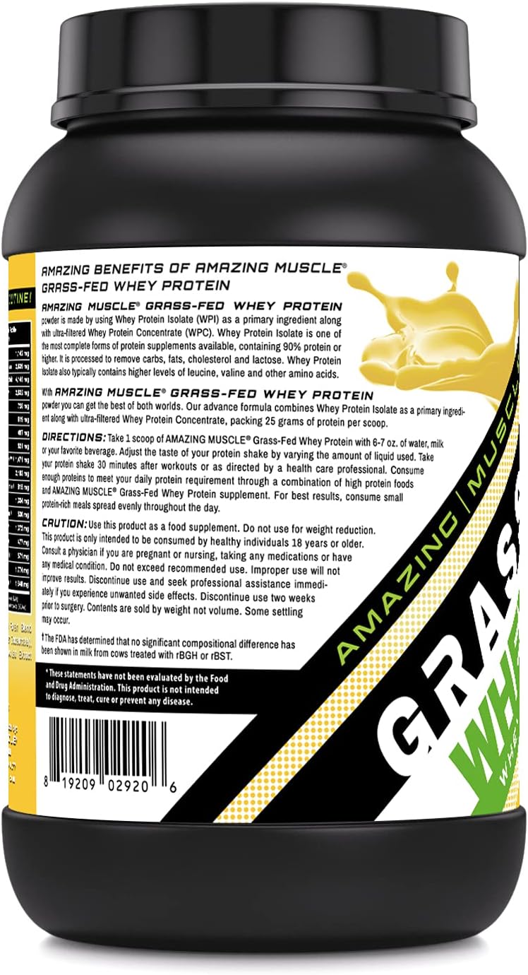 2 Lb Grass-Fed Whey Protein Powder (Non-GMO, Gluten-Free, Banana Flavor) - Supports Muscle Growth and Energy Production - Natural Ingredients