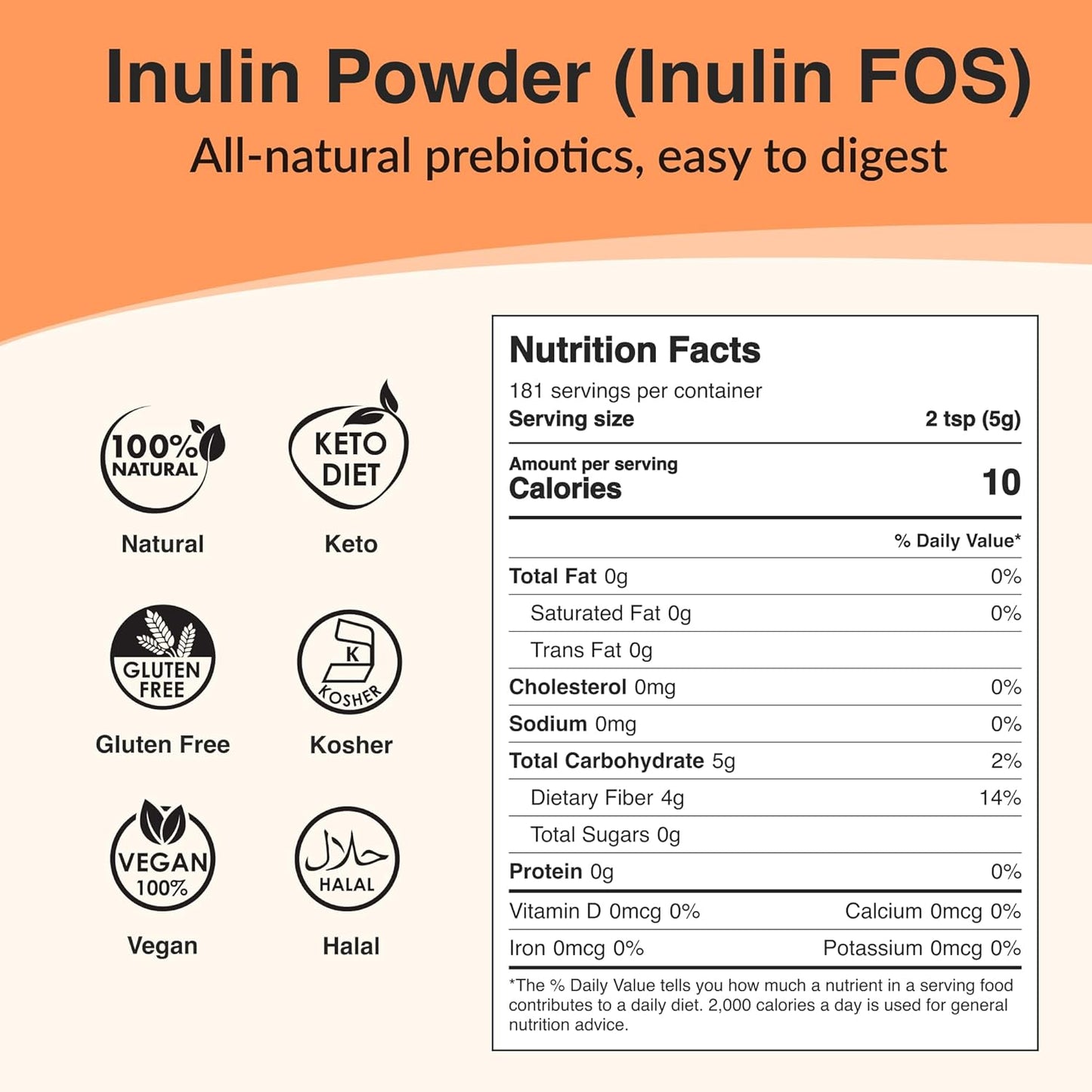 2 lb NAMANNA Pure Inulin FOS Powder: Chicory Root Prebiotic Fiber, Supports Gut Health, Vegan, 2 Pack