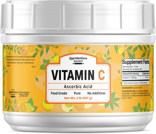 2 lb Resealable Tub of Unpretentious Ascorbic Acid Vitamin C Powder