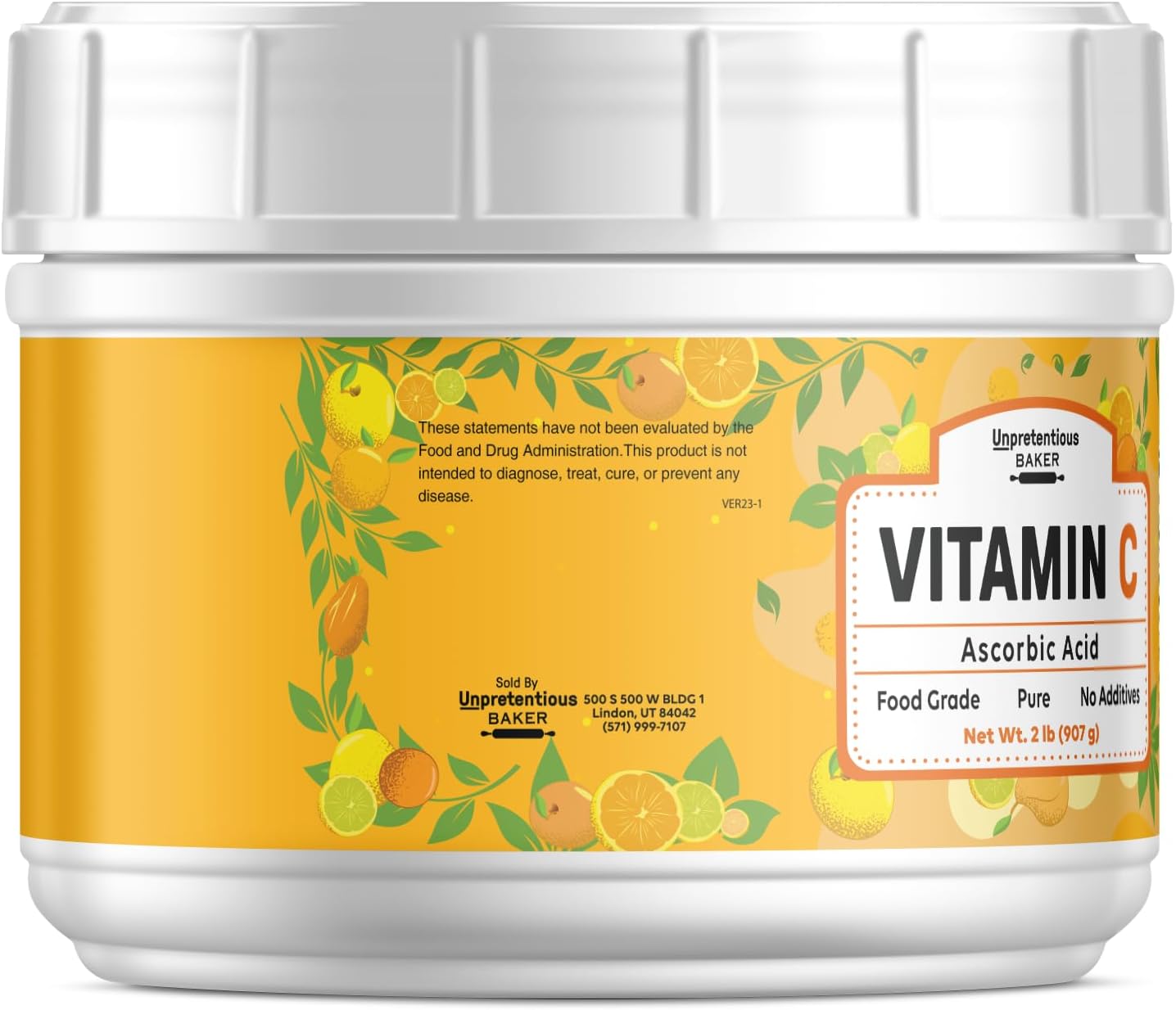 2 lb Resealable Tub of Unpretentious Ascorbic Acid Vitamin C Powder