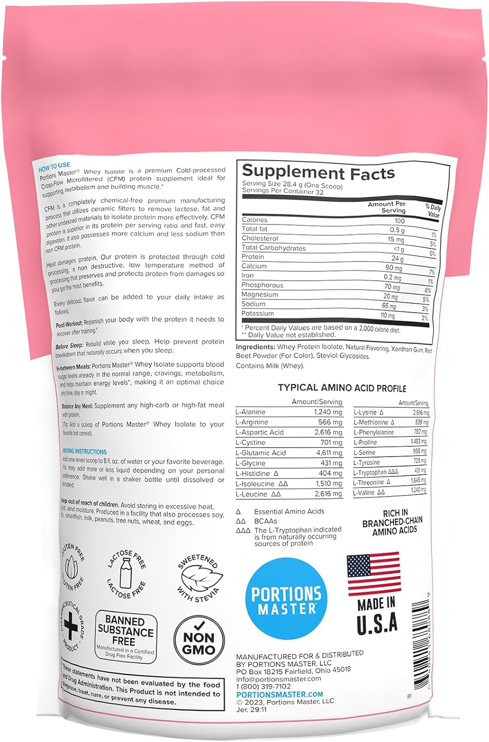 2 LB Strawberries & Cream Whey Protein Powder - Cold-Processed, CFM, All-Natural, Fast-Digesting with Stevia