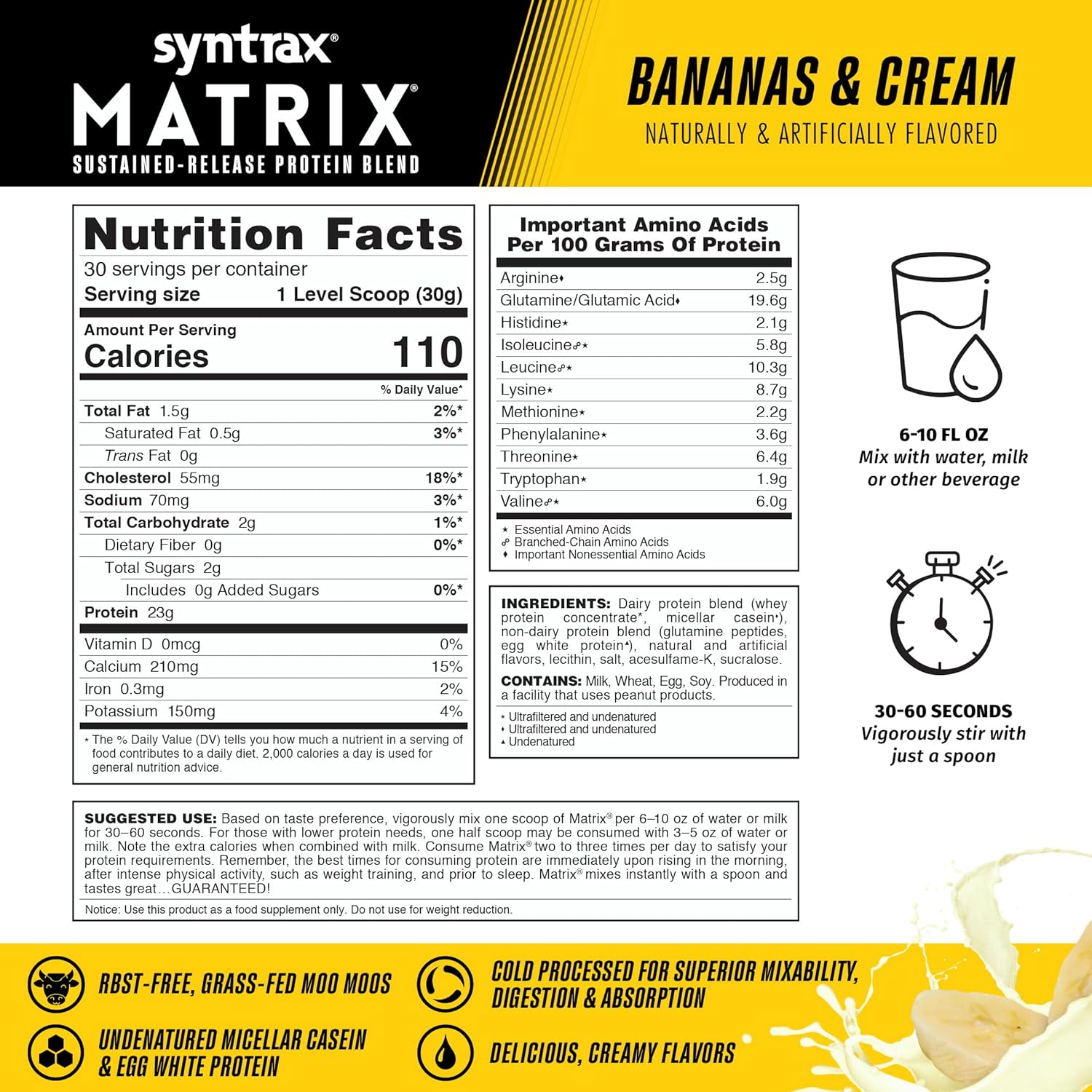 2 lb Syntrax Nutrition Matrix Sustained-Release Protein Blend in Bananas and Cream Flavor