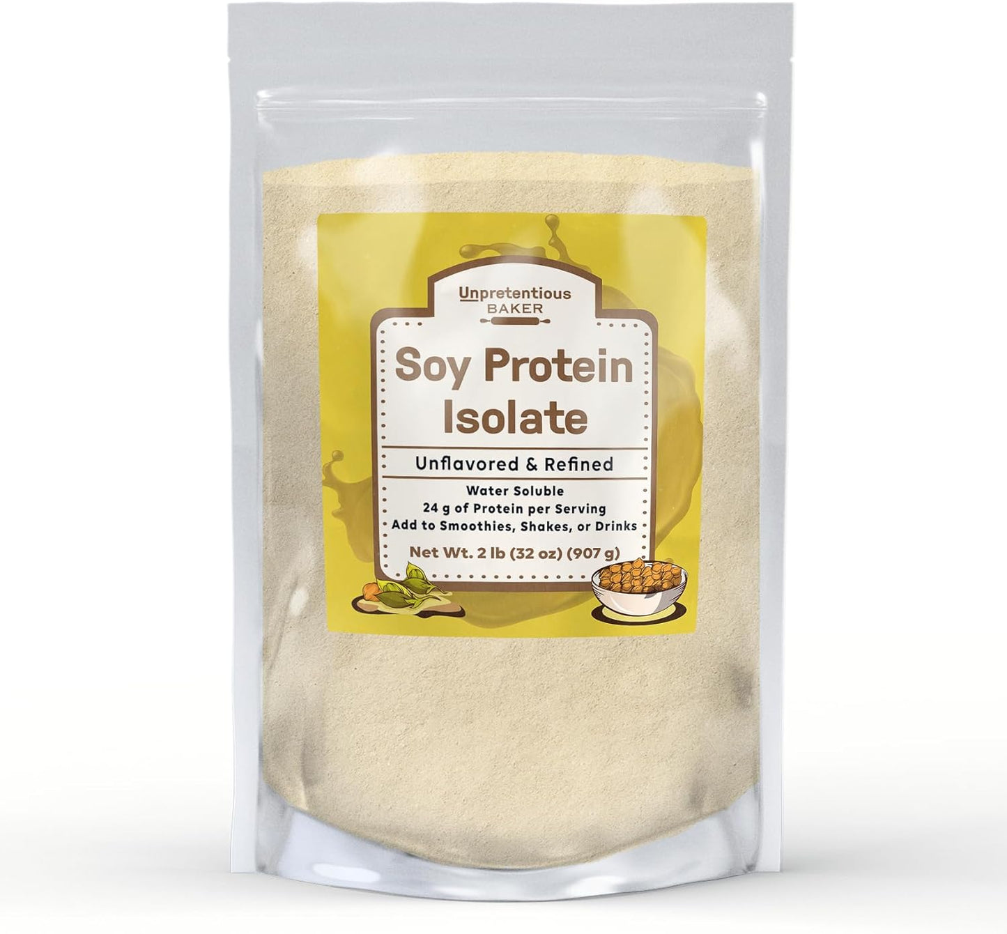 2 lb Unpretentious Baker Soy Protein Isolate Powder - High Protein & Iron for Smoothies and Shakes
