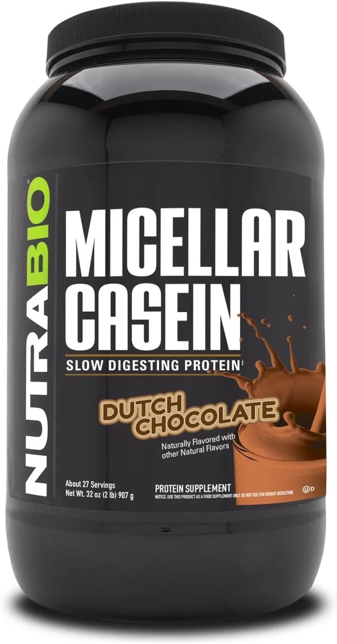 2 lbs Dutch Chocolate NutraBio Micellar Casein Protein Powder - Premium Quality Slow Digesting Protein Supplement