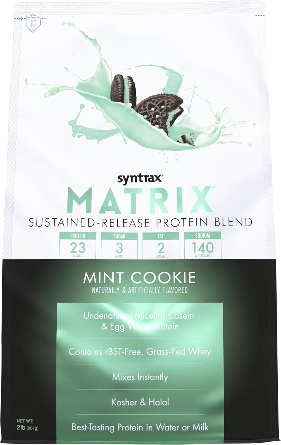 2 lbs. Syntrax Nutrition Matrix Mint Cookie Sustained-Release Protein Blend with Real Cookie Chunks