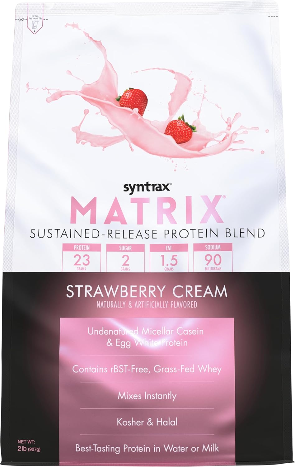 2 lbs Syntrax Nutrition Matrix Sustained-Release Strawberry Cream Protein Blend - High-Quality Formula for Muscle Recovery & Growth
