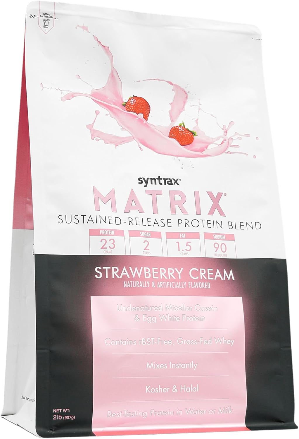 2 lbs Syntrax Nutrition Matrix Sustained-Release Strawberry Cream Protein Blend - High-Quality Formula for Muscle Recovery & Growth