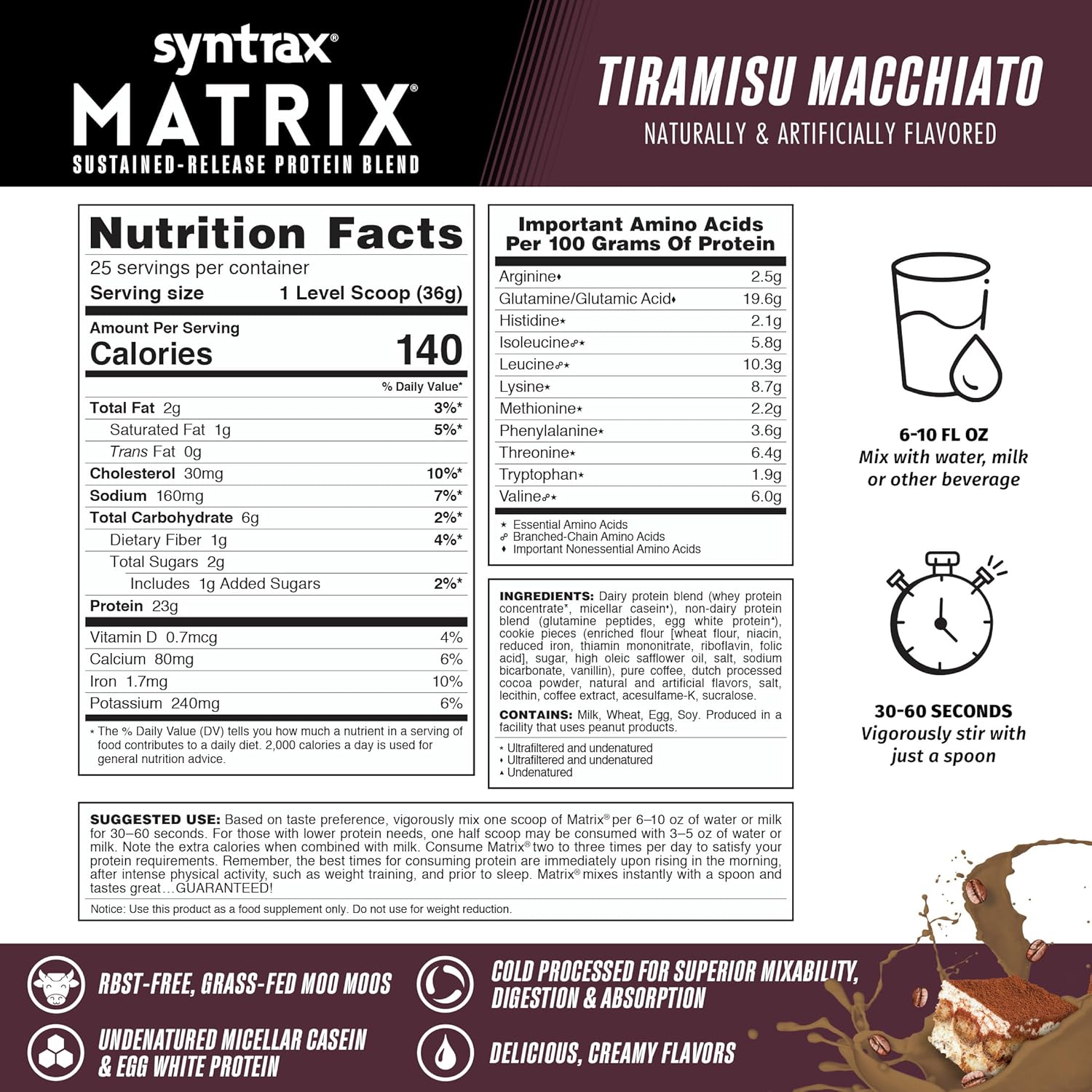 2 lbs Syntrax Nutrition Matrix Tiramisu Macchiato Sustained-Release Protein Blend