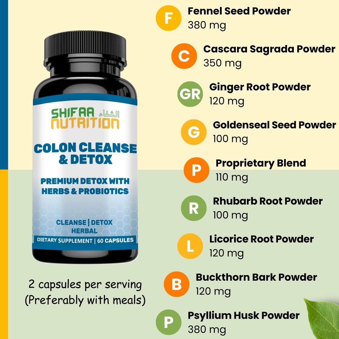 2-Month Supply Colon Cleanse & Detox Pills with Probiotics & Herbal Ingredients - Halal Vitamins