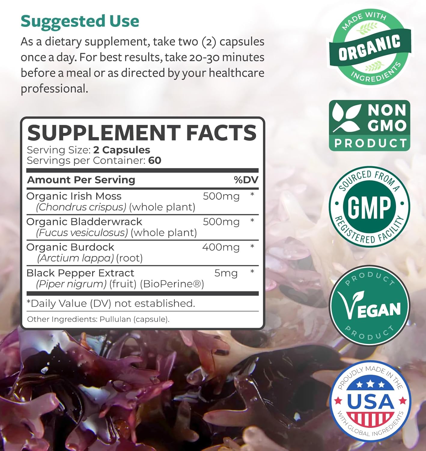 2-Month Supply: Irish Sea Moss & Organic Super Greens Combo - Raw Vegan Superfood Capsules with 28 Fruits & Vegetables