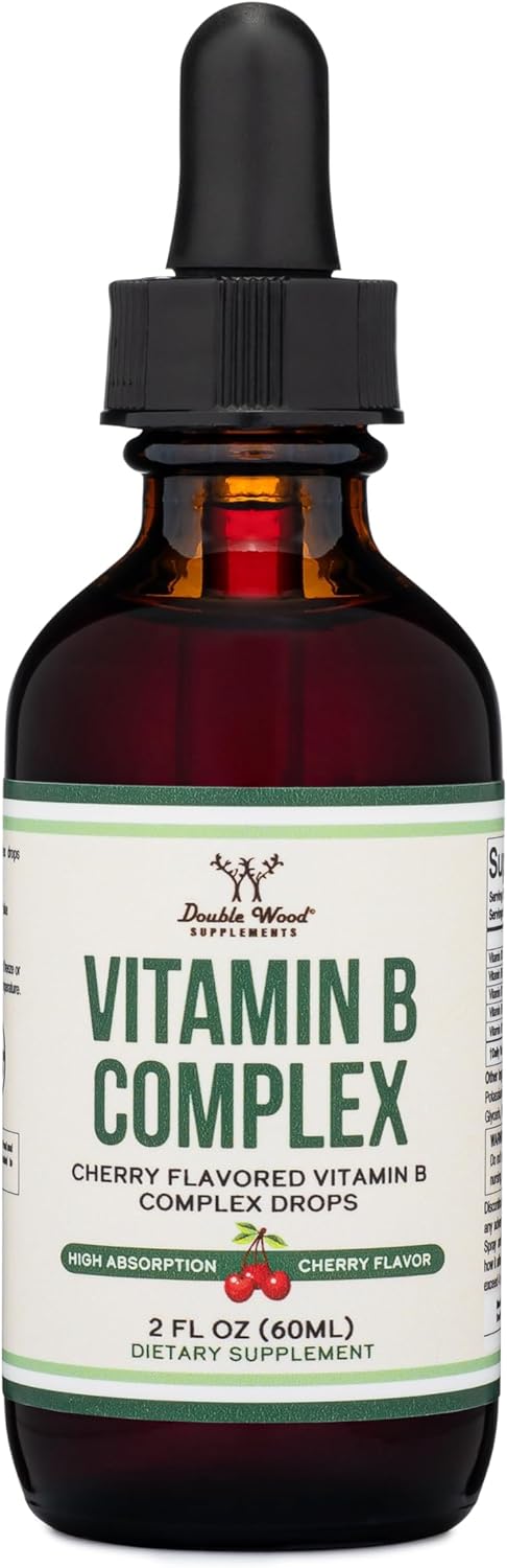 2 Month Supply Liquid Vitamin B Complex with Max Absorption - Cherry Flavor - B3, B6, B7, B9, B12 - 2 FL OZ