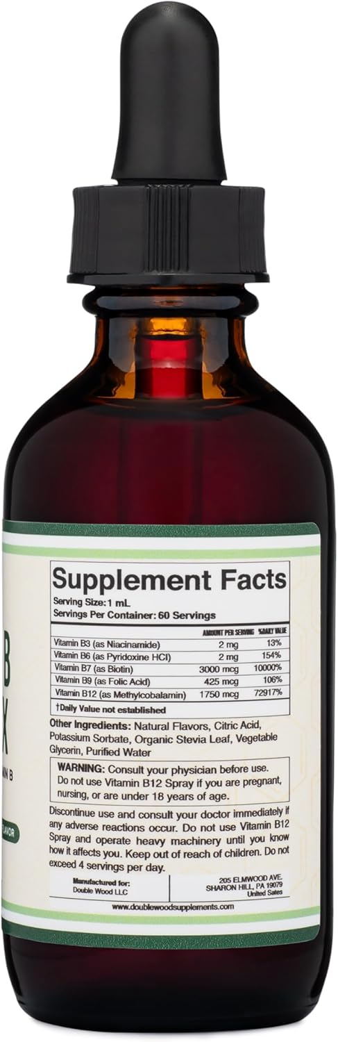 2 Month Supply Liquid Vitamin B Complex with Max Absorption - Cherry Flavor - B3, B6, B7, B9, B12 - 2 FL OZ